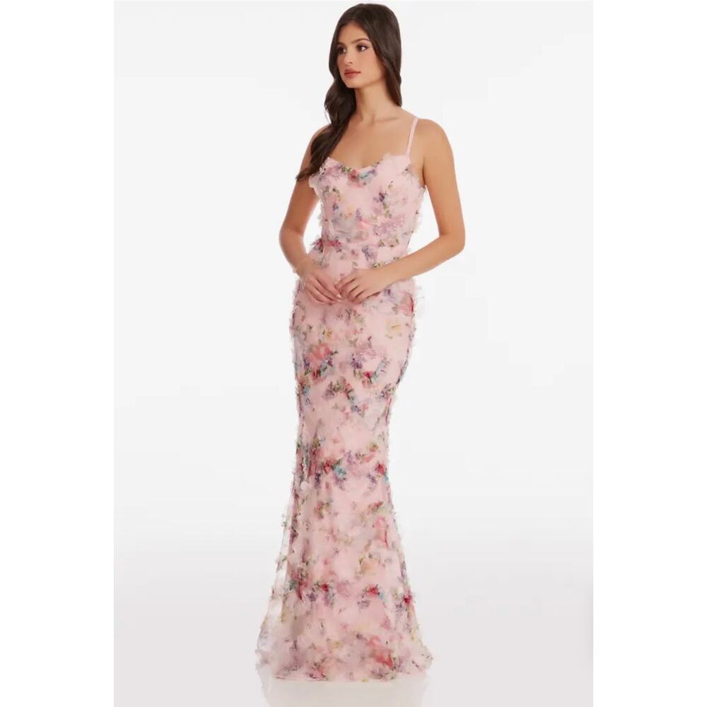 Dress The Population Giovanna Floral Ruffle Mermaid Gown Dress Pink Size XS NWT - Picture 2 of 15